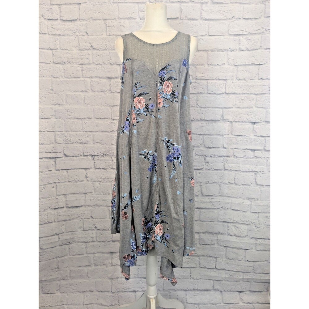 Torrid Jersey Knit Gray Floral Flowy Tank Dress Sz 00 M/L 10 Cottage Granny - Picture 1 of 8